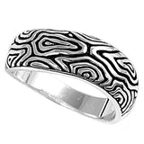 Tree Bark Design Oxidized Etched Carved Ring 925 Sterling Silver Band Sizes 6-9