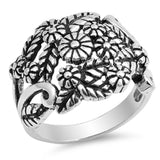 Oxidized Plumeria Floral Flower Filigree Ring Sterling Silver Band Sizes 4-12