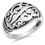 Filigree Oxidized Floral Victorian Ring New .925 Sterling Silver Band Sizes 4-10