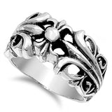 Fleur De Lis Oxidized Filigree Statement Ring Sterling Silver Band Sizes 6-10