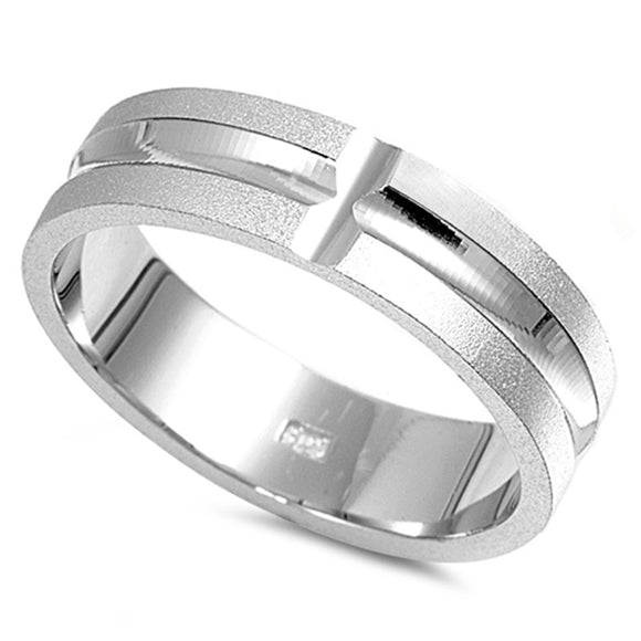 Diamond-Cut Cross Ridge Wide Wedding Ring .925 Sterling Silver Band Sizes 4-9