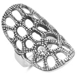 Oxidized Wide Long Filigree Fashion Ring New 925 Sterling Silver Band Sizes 6-10