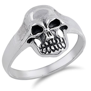 Oxidized Biker Skull Evil Dark Ring New .925 Sterling Silver Band Sizes 6-12