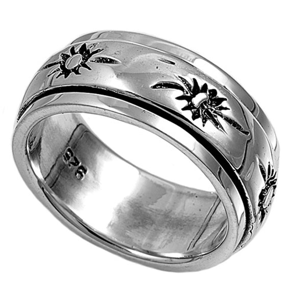 Sterling Silver Woman's Men's Spinner Sun Ring Beautiful Band 9mm Sizes 5-13