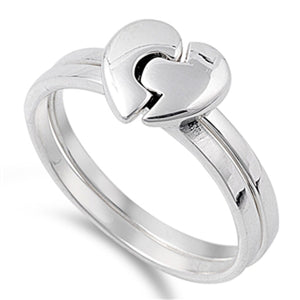 Friendship Puzzle Heart Promise Ring .925 Sterling Silver Band Sizes 4-11