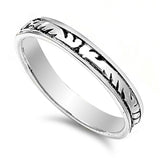 Tribal Marking Thin Oxidized Wedding Ring .925 Sterling Silver Band Sizes 5-9