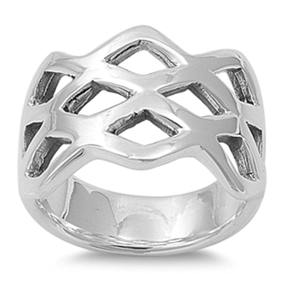 Criss Cross Oxidized Wide Modern Ring New .925 Sterling Silver Band Sizes 5-13