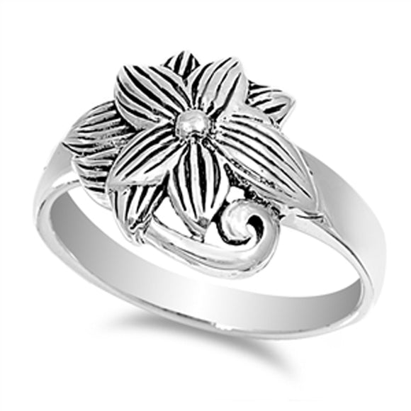 Hawaiian Plumeria Tropical Flower Ring New .925 Sterling Silver Band Sizes 5-10