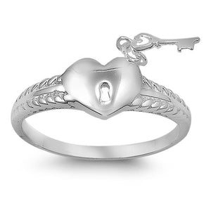 Heart Lock and Key Purity Promise Ring New .925 Sterling Silver Band Sizes 5-9