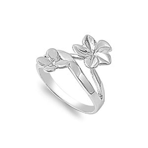 Hawaiian Plumeria Tropical Flower Butterfly Ring Sterling Silver Band Sizes 5-11