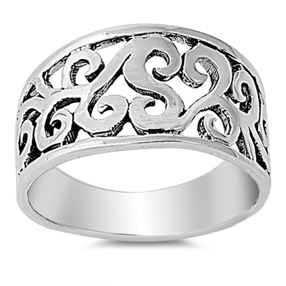 Wide Filigree Boho Cocktail Leaf Flower Ring 925 Sterling Silver Band Sizes 4-11