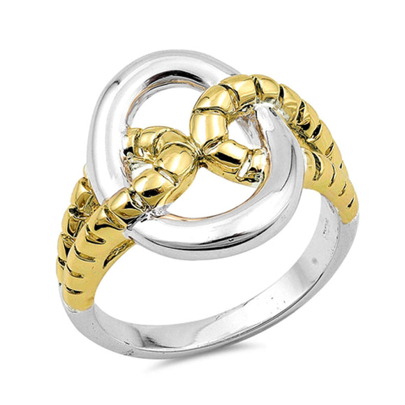 Gold-Tone Rope Knot Polished Ring New .925 Sterling Silver Band Sizes 5-9