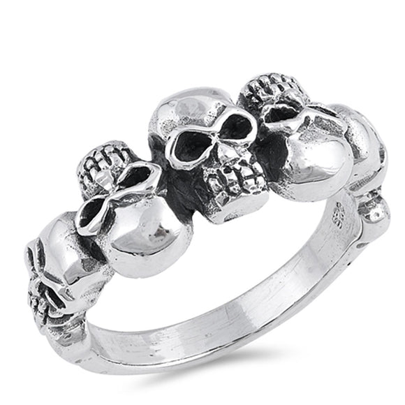 Oxidized Skull Biker Head Face Ring New .925 Sterling Silver Band Sizes 7-13