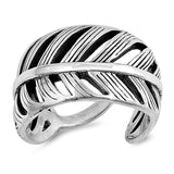 Oxidized Dark Feather Leaf Filigree Ring Sterling Silver Nature Band Sizes 6-12