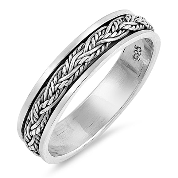 Spinner Celtic Weave Rope Chain Ring New .925 Sterling Silver Band Sizes 7-13