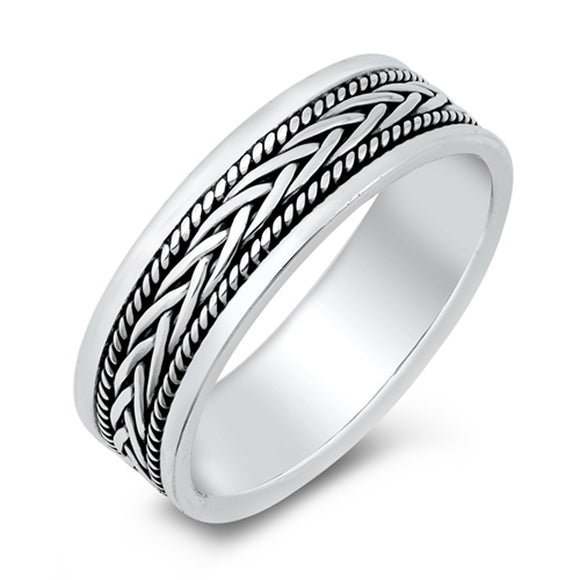 Traditional Celtic Knot Braid Fashion Rope Ring New .925 Sterling Silver Band Sizes 7-13