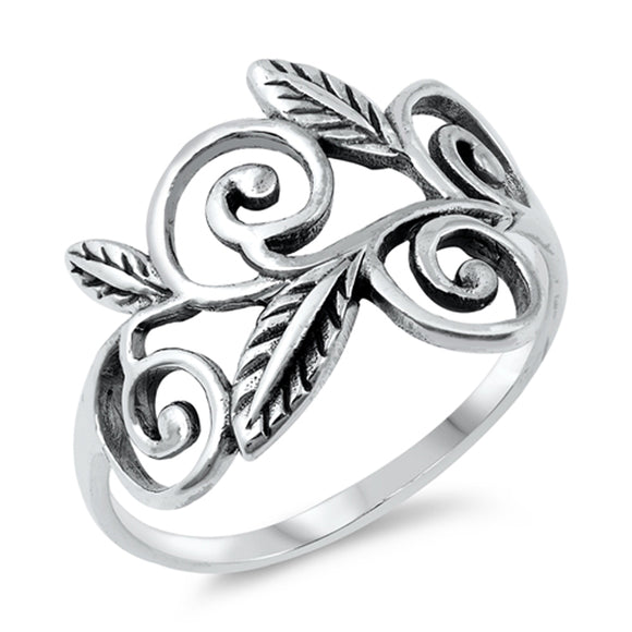 Sterling Silver Leaf Swirl Ring