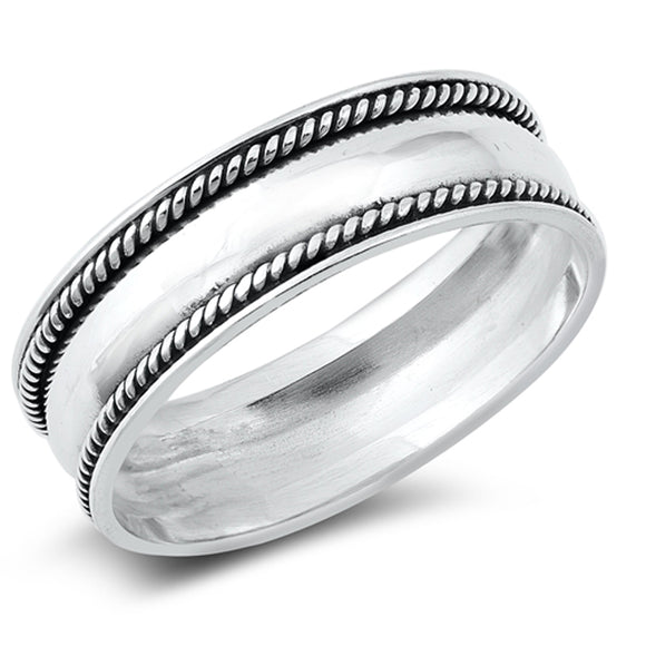 Braid Rope Halo Polished Ring .925 Sterling Silver Band Sizes 5-10