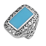 Turquoise Rectangle Filigree Oxidized Ring .925 Sterling Silver Band Sizes 6-10