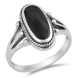 Long Black Onyx Bali Rope Ring New .925 Sterling Silver Bead Band Sizes 5-12
