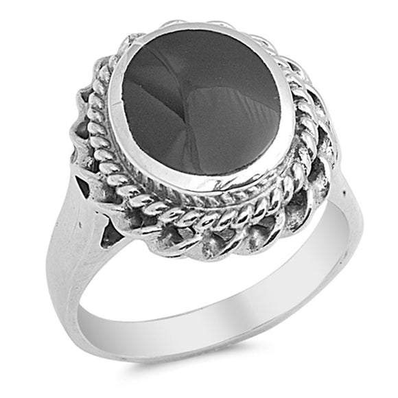 Black Onyx Bali Rope Halo Ring New .925 Sterling Silver Band Sizes 5-10