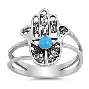 Hand of God Turquoise Filigree Ring .925 Sterling Silver Hamsa Band Sizes 5-10