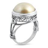 Freshwater Pearl Heart Filigree Fashion Ring 925 Sterling Silver Band Sizes 6-9