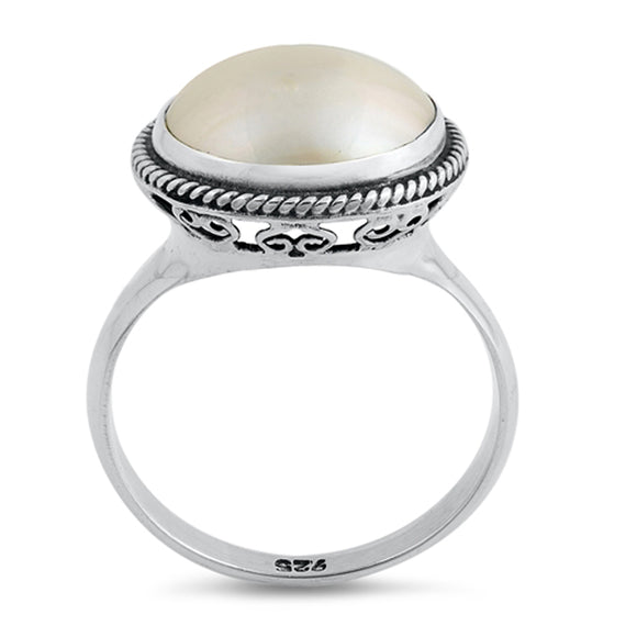 Freshwater Pearl Filigree Heart Rope Ring .925 Sterling Silver Band Sizes 6-9