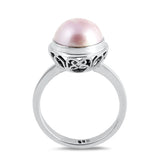 Freshwater Pearl Beautiful Round Raised Ring 925 Sterling Silver Band Sizes 6-9