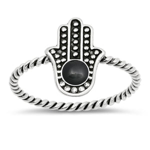 Black Onyx Boho Oxidized Hand of God Wholesale Ring New .925 Sterling Silver Band Sizes 4-10