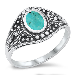 Turquoise Ornate Bali Rope Boho Ring New .925 Sterling Silver Band Sizes 5-10