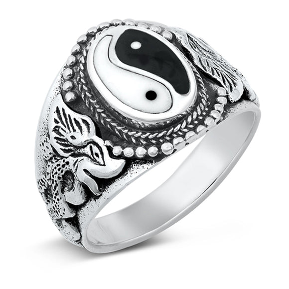 Ornate Yin Yang Oxidized Rope Ring New .925 Sterling Silver Band Sizes 6-13