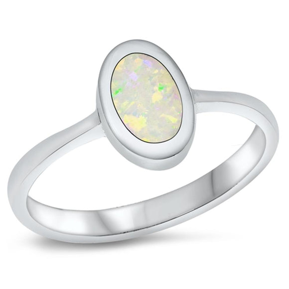 Sterling Silver White Lab Opal Ring