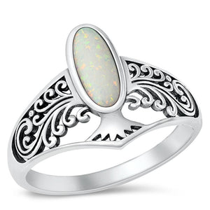 Sterling Silver White Lab Opal Ring