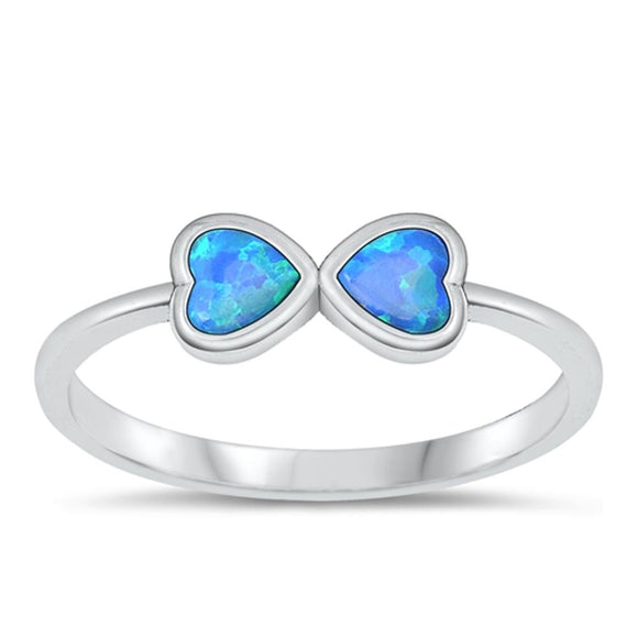 Sterling Silver Kissing Hearts Blue Lab Opal Ring