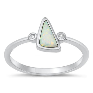 Sterling Silver White Lab Opal Triangle Ring