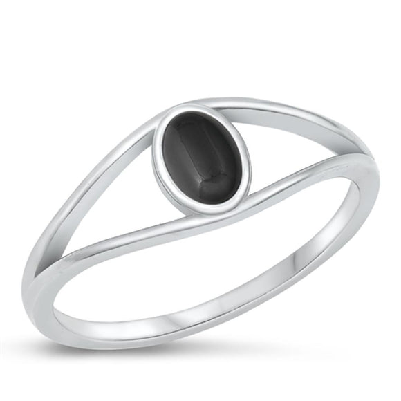 Sterling Silver Oval Black Onyx Split Shank Ring