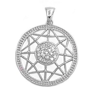 Linear Web Medallion Pendant Clear Simulated CZ .925 Sterling Silver Charm