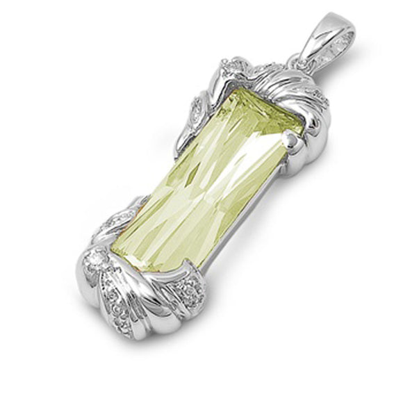 Sterling Silver Ornate High Polish Rectangle Pendant Simulated Peridot Charm