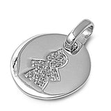 Sterling Silver High Polish Child Medallion Pendant Clear Simulated CZ Charm