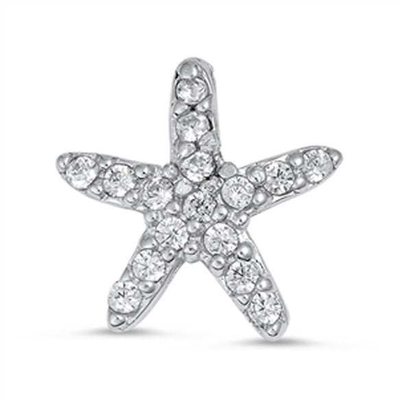 Seashell Sparkly Starfish Pendant Clear Simulated CZ .925 Sterling Silver Charm