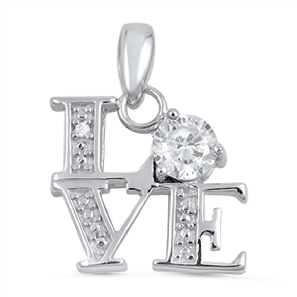 Studded LOVE Word Pendant Clear Simulated CZ .925 Sterling Silver Letters Charm