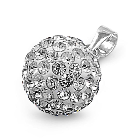 Sterling Silver Circle Ornate Encrusted Sphere Pendant Clear Rhinestone Charm