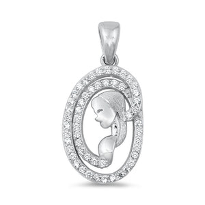 Sterling Silver Elegant Lady Pendant Eternity Studded Girl Charm Clear CZ 925