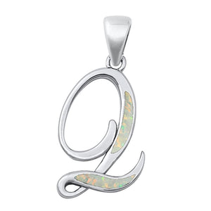 Sterling Silver Polished White Synthetic Opal Pendant Initial "L" Charm 925 New