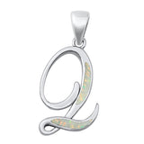 Sterling Silver Polished White Synthetic Opal Pendant Initial "L" Charm 925 New