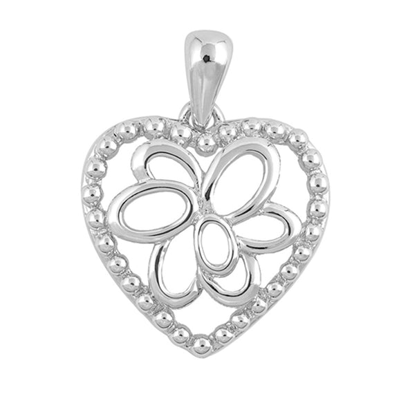 Heart Abstract Flower Pendant .925 Sterling Silver Multiple Oval Circle Charm