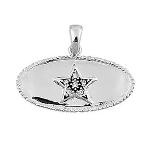 Oxidized Studded Star Oval Clear Simulated CZ Pendant .925 Sterling Silver Charm