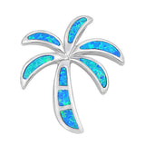 Sterling Silver Blue Synthetic Opal Palm Tree Pendant Beach Ocean Island Charm