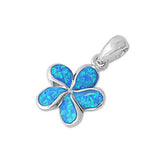 Sterling Silver Blue Synthetic Opal Plumeria Flower Pendant Plant Charm 925 New